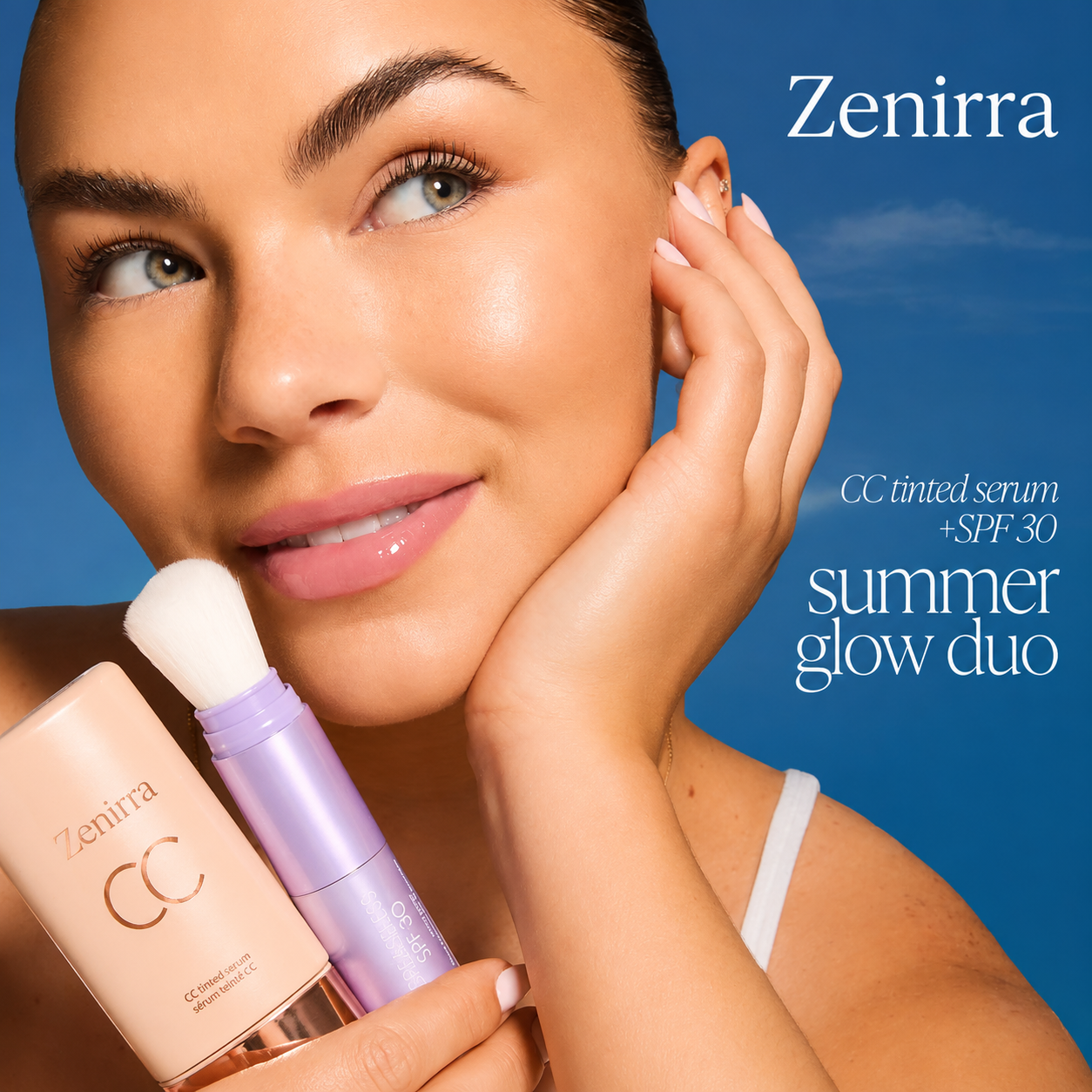 summer skin essentials - CC color-correcting tinted serum + creaseless SPF 30 mineral setting powder